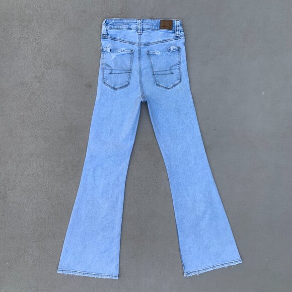 American Eagle Next Level Stretch Button Fly Super Hi-Rise Flare Jeans Sz2 - Picture 7 of 15